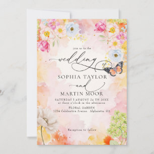 Elegant Watercolor Pastel Floral Wedding  Invitation