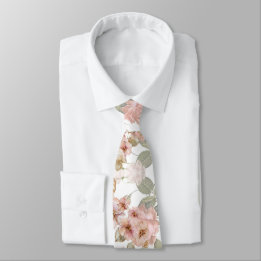 Elegant Watercolor Pastel Flowers and Pink Roses  Tie