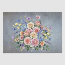 Elegant Watercolor Pastel Flowers Decoupage