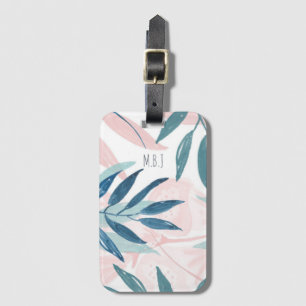 Elegant Watercolor Pastel Leaves Monogram Luggage Tag