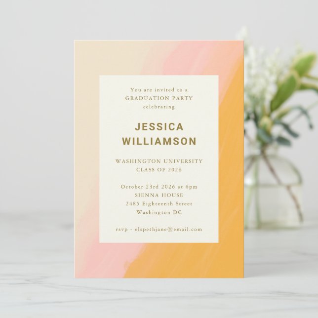 Elegant Watercolor Pastel Pink Graduation Party Invitation (Standing Front)