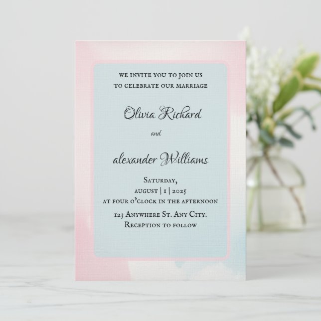 Elegant Watercolor Pastel Wedding Invitation (Standing Front)