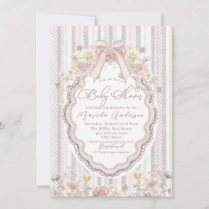 Elegant Watercolor pastel wildflower bow lace Baby Invitation