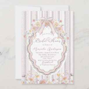 Elegant Watercolor pastel wildflower bow lace Brid Invitation