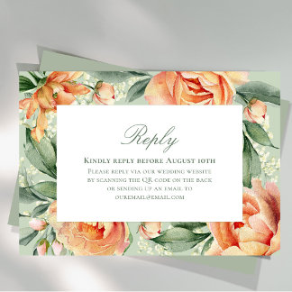 Elegant Watercolor Peach Flora Wedding RSVP Card