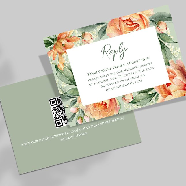 Elegant Watercolor Peach Flora Wedding RSVP Card (Wedding RSVP reply card with elegant watercolor peach floral. )