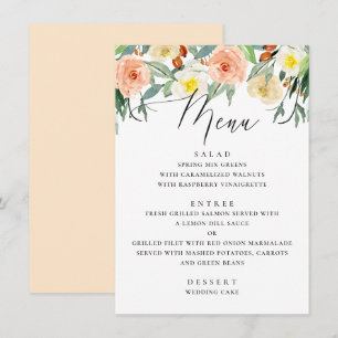 Elegant watercolor peach floral garden wedding menu
