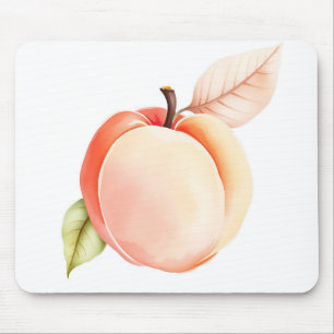 Elegant Watercolor Peach on White Background Mouse Mat
