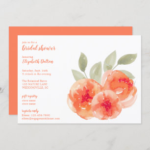 Elegant Watercolor Peach Peonies Bridal Shower Invitation