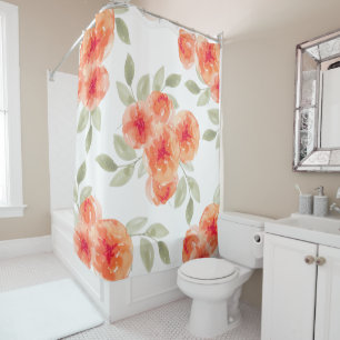 Elegant Watercolor Peach Peonies Floral Shower Curtain