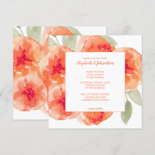 Elegant Watercolor Peach Peonies Floral Wedding Invitation