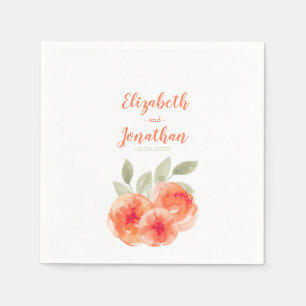 Elegant Watercolor Peach Peonies Floral Wedding Napkin
