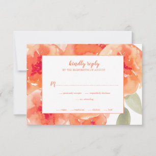 Elegant Watercolor Peach Peonies Floral Wedding RSVP Card