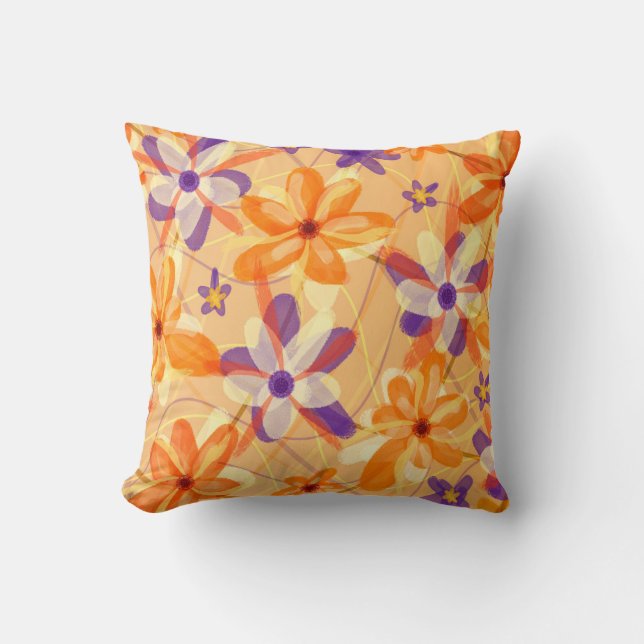 Elegant Watercolor Peach Plum Pastel Floral  Cushion (Front)