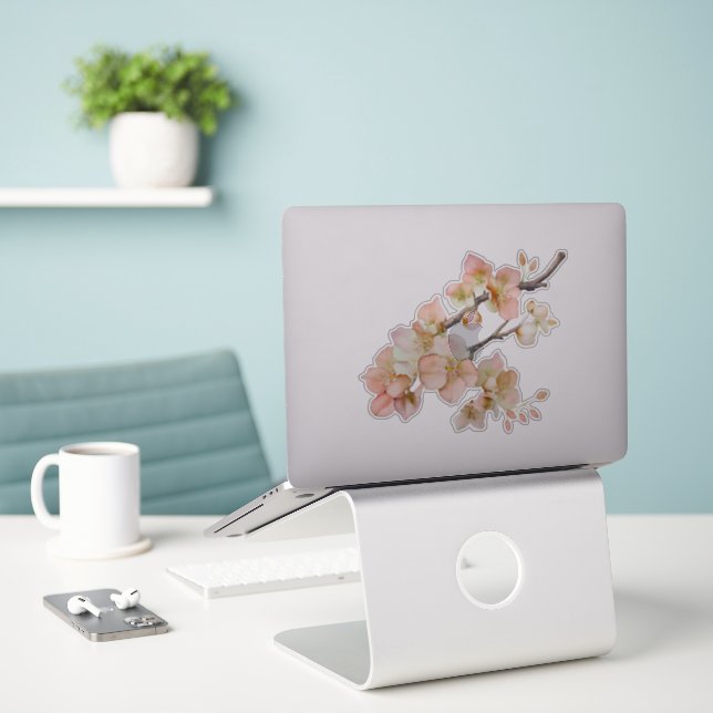 Elegant watercolor peachy florals (Laptop On Desk)
