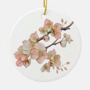 Elegant watercolor peachy florals ceramic tree decoration