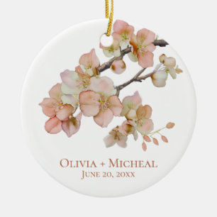Elegant watercolor peachy florals ceramic tree decoration