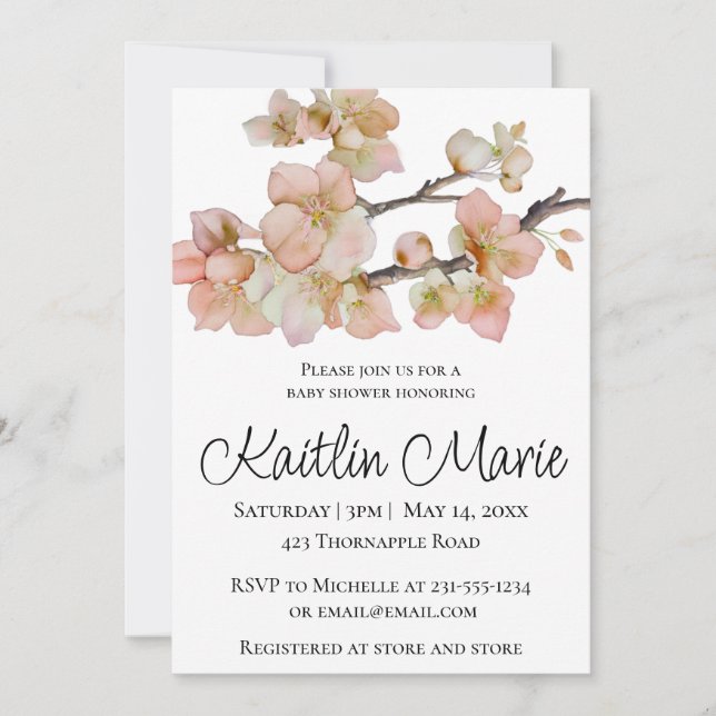 Elegant watercolor peachy florals invitation (Front)