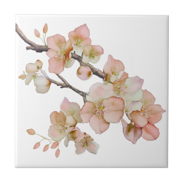 Elegant watercolor peachy florals tile (Front)