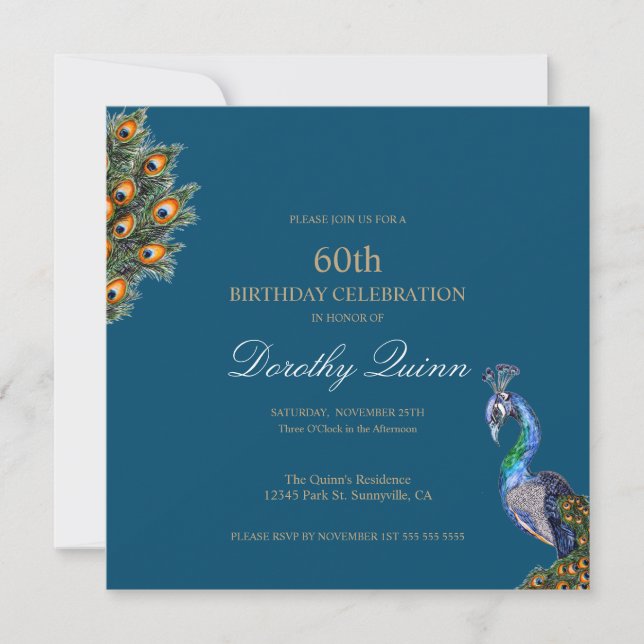 Elegant Watercolor Peacock Birthday Invitation (Front)