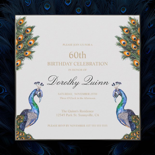 Elegant Watercolor Peacock Birthday Invitation (Creator Uploaded)