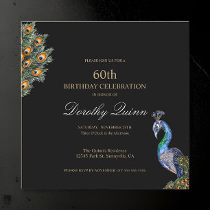 Elegant Watercolor Peacock Birthday Invitation
