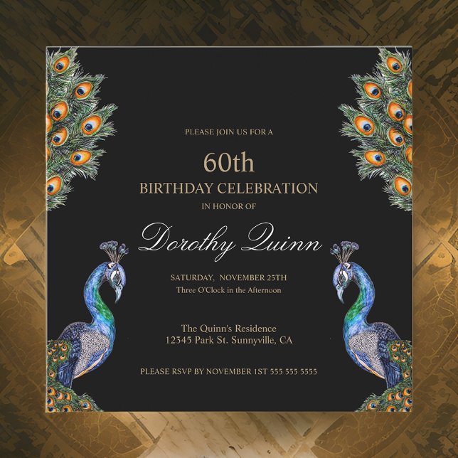 Elegant Watercolor Peacock Birthday Invitation (Creator Uploaded)