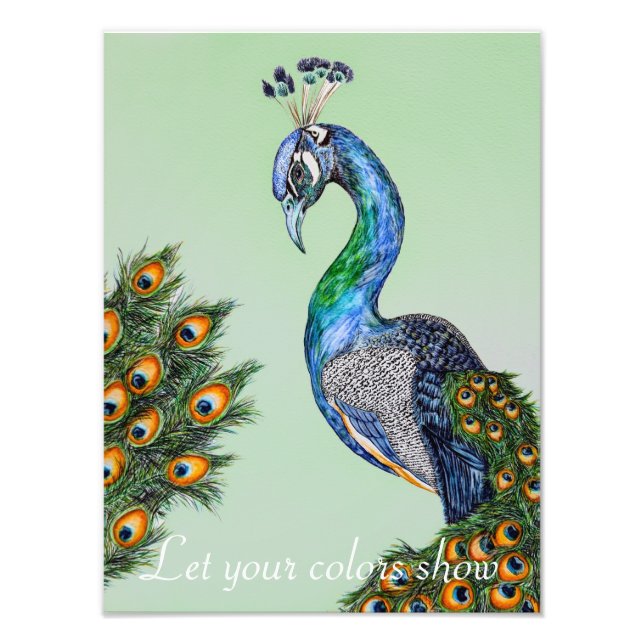 Elegant Watercolor Peacock Customisable Photo Print (Front)