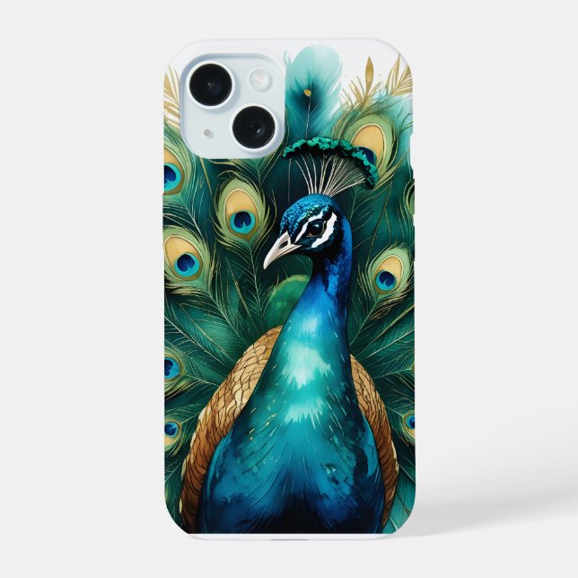 Elegant Watercolor Peacock Feather Phone Case (Back)