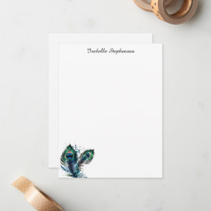 Elegant Watercolor Peacock Feathers Personalised Card