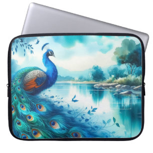 Elegant Watercolor Peacock Laptop Sleeve