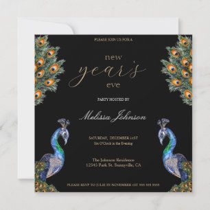 Elegant Watercolor Peacock New Year's Eve Party Invitation