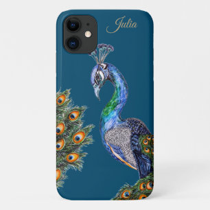 Elegant Watercolor Peacock Personalised iPhone 11 Case
