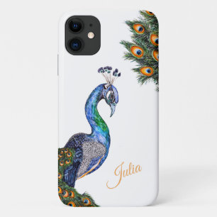 Elegant Watercolor Peacock Personalised iPhone 11 Case