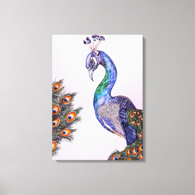Elegant Watercolor Peacock Pink Canvas Print (Front)