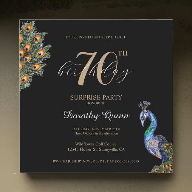 Elegant Watercolor Peacock Surprise Birthday Party Invitation (Creator Uploaded)