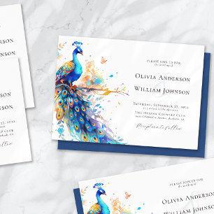 Elegant Watercolor Peacock Wedding Invitation
