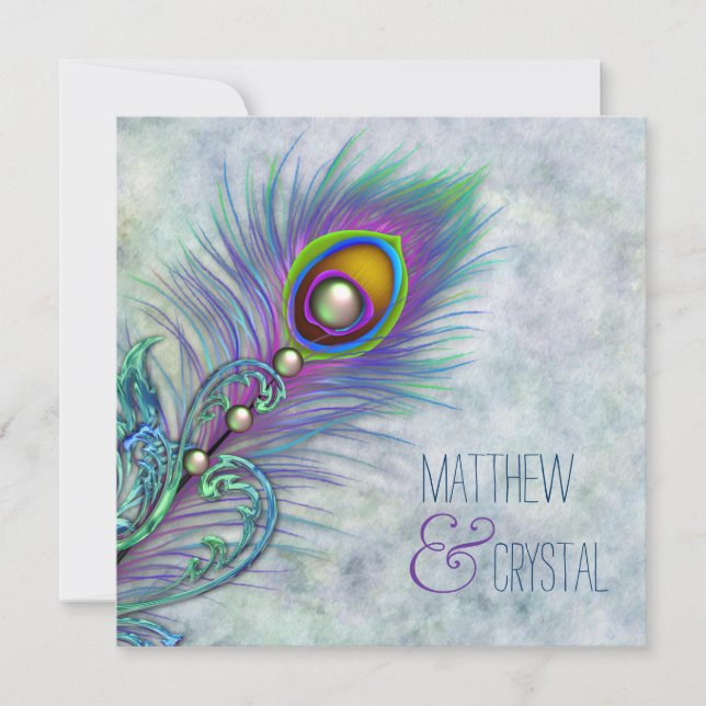 Elegant Watercolor Peacock Wedding Invitation (Front)