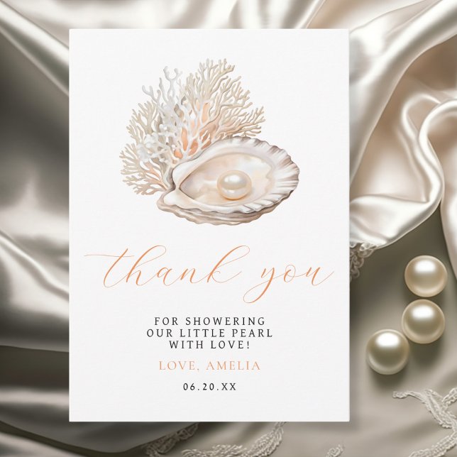 Elegant Watercolor Pearl Baby Shower Thank You Card (Creator Uploaded)