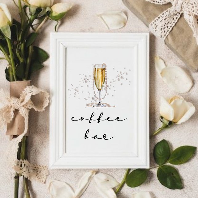 Elegant Watercolor Pearls & Prosecco Bridal Shower Pedestal Sign (Creator Uploaded)