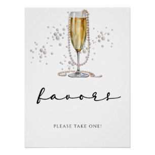 Elegant Watercolor Pearls & Prosecco Bridal Shower Poster
