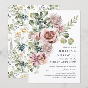 Elegant Watercolor Peonies Floral Bridal Shower Invitation