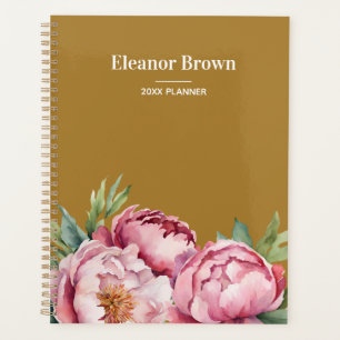 Elegant Watercolor Peonis Pink & Yellow Custom Planner