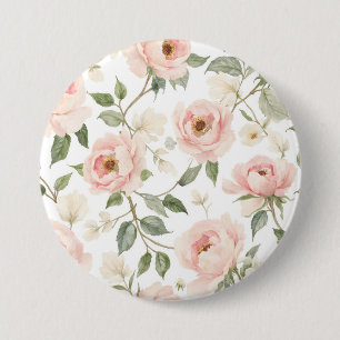Elegant Watercolor Peony and Rose Floral Pattern 7.5 Cm Round Badge