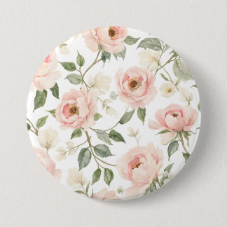 Elegant Watercolor Peony and Rose Floral Pattern 7.5 Cm Round Badge