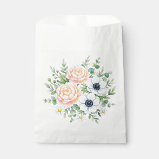 Elegant watercolor peony and white anemone floral favour bags