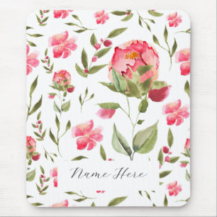 Elegant Watercolor Peony Floral botanical Mouse Mat