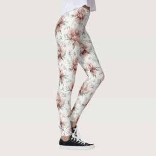 Elegant Watercolor Peony Floral Pattern Leggings