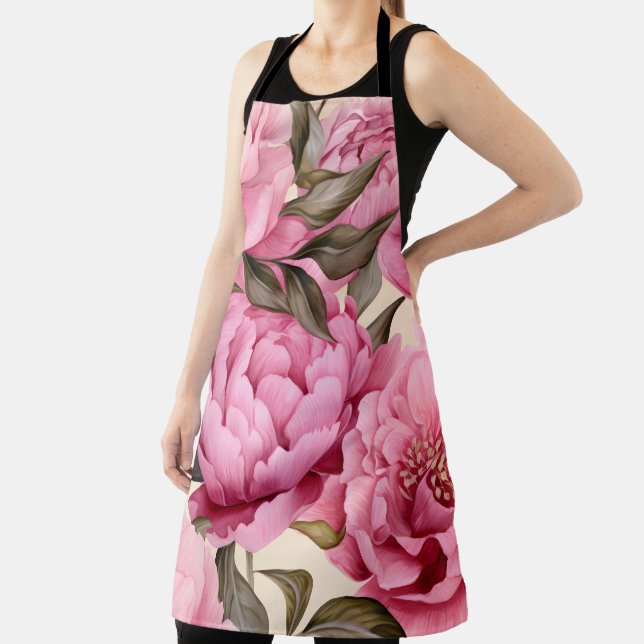 Elegant Watercolor Peony Flowers Apron (Insitu)