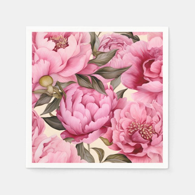 Elegant Watercolor Peony Flowers Napkin (Front)
